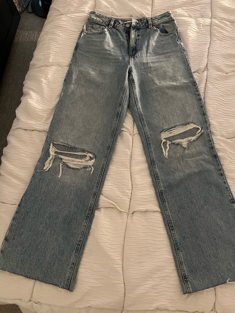 High-Rise Distressed Wide-Leg Women's Jeans - Light Blue - Dynamite